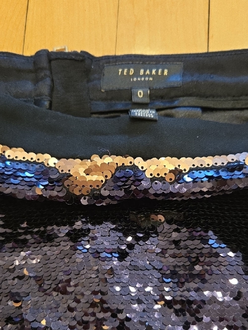Ted Baker Navy and Gold Sequin Mini Skirt - Picture 2 of 3